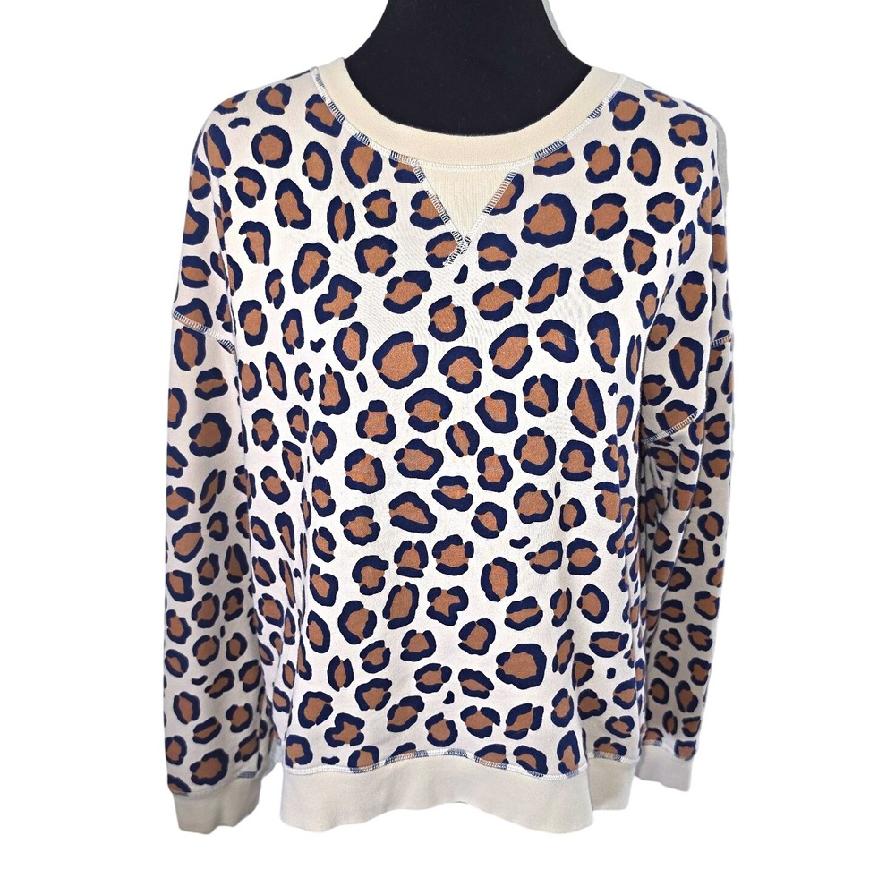 Boden Leopard Arabella Sweatshirt Sz M Cream Brown Animal Print Pullover Sweater